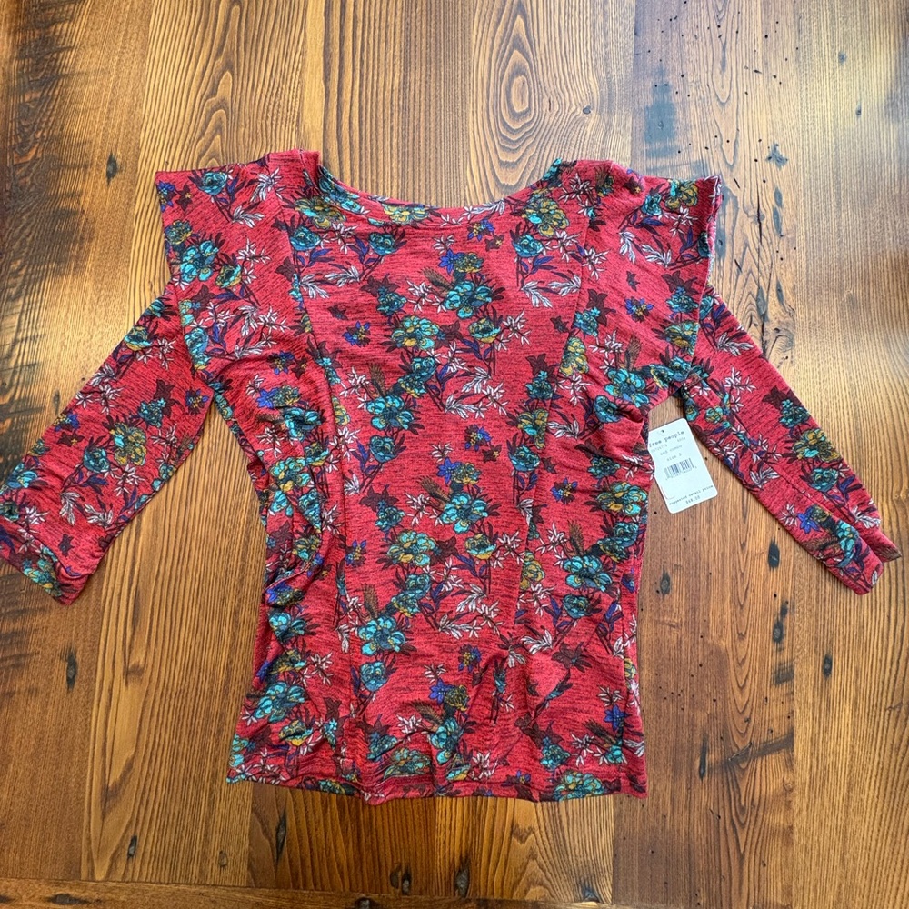 Free People Women's Floral Print Dock Street Top Red Combo Small NWT OB726779